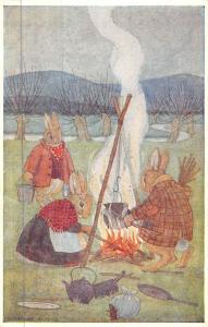 Dressed Rabbit Bunny Camp Fire Tempest Antique Postcard K46746