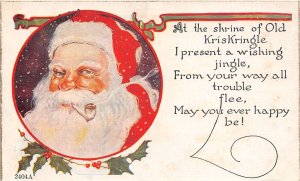 J49/ Santa Claus Merry Christmas Postcard c1910 Smoking Pipe 329