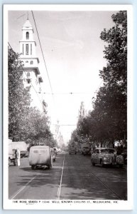 RPPC MELBOURNE, Victoria Australia ~ COLLINS STREET SCENE c1940s Cars  Postcard