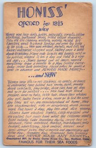 1910 Hartford Connecticut Vintage Postcard Honiss's Est. 1845 Seafood Specialist