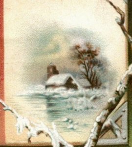 1880s Victorian Religious Trade Card Bible Quote Lake Cabin Star Snow F106