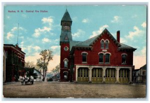 c1910 Horse Carriage, Central Fire Station Nashua New Hampshire NH Postcard