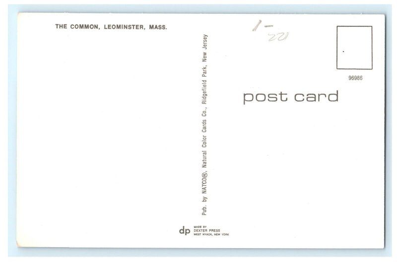 The Common Leominster MA Massachusetts Postcard (BV3)