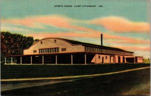 Vtg Sports Areana Camp Atterbury Indiana IN 1940s Unused Linen Postcard