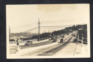 RPPC SEATTLE WASHINGTON BRIDGE STREET SCENE OLD CARS VINTAGE REAL PHOTO POSTCARD