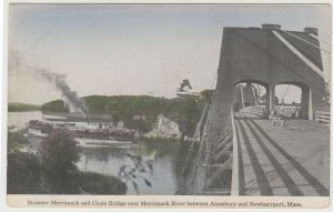 Newburyport Massachusetts c1910 Postcard Steamer Merrimack Chain Bridge