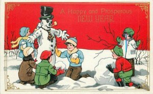 Artist impression C-1910 Christmas Snowman Children Postcard 21-7171