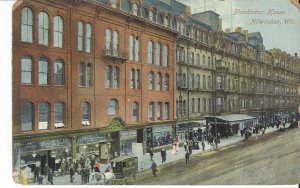 POSTCARD PLANKINTON HOUSE MILWAUKEE WISCONSIN PEOPLE ON THE STREET HORSE BUGGY