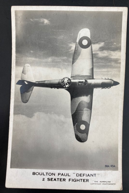 Mint England RPPC Postcard RAF Fighter Airplane Boulton Paul Defiant 2 Seater N 