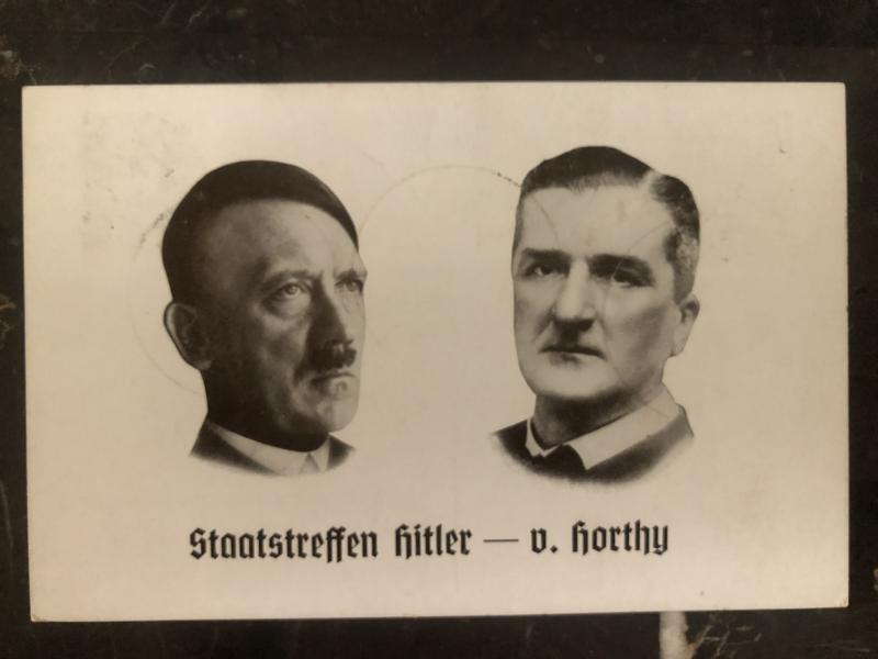 1940 Kiel Germany RPPC Postcard cover State meeting Hitler & Horthy