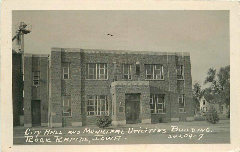 City Rapids Iowa City Hall Municipal Utilities Bldg 1948 RPPC Photo Postcard 385