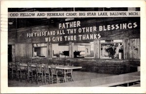 Dining Room, Odd Fellow and Rebekah Camp Big Star Lake Baldwin MI Postcard V62