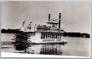 Hayward Wisconsin 1950s RPPC Real Photo Postcard Namaagon Queen Steamboat