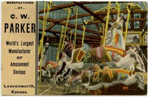 Leavenworth KS Parker Amusement Carousel Merry Go Round Complete Rides Postcard