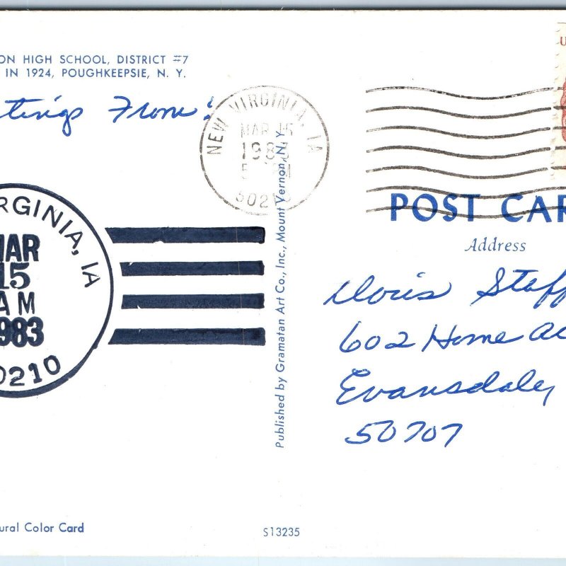 1983 New Virginia, IA Post Office Cancel Postcard Town USPO Postal History A268