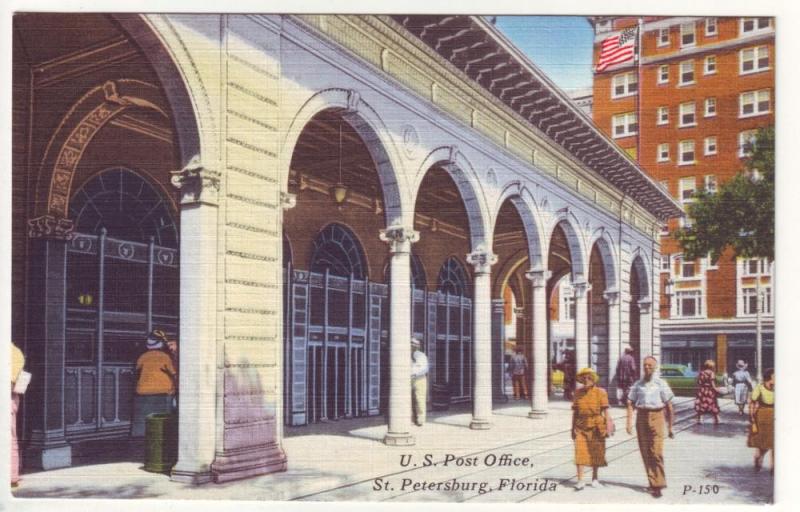 PC14 JLs postcard vintage u.s. post office st pete fl linen