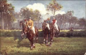 TUCK Oilette Horse Riding Steeplechasing c1910 Postcard #1