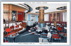 ERIE PA HOTEL LAWRENCE COMMODORE PERRY COCKTAIL LOUNGE BAR INTERIOR POSTCARD