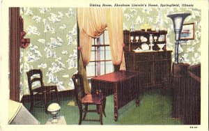 Dining Room Abraham Lincoln Home Springfield IL Vintage Linen Postcard