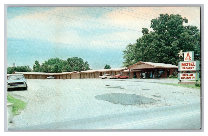 Postcard AR A OK Motel DeQueen Arkansas Old Cars Signs