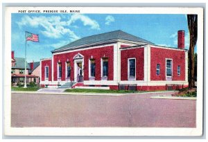 1943 Post Office Building US Flag Stairs Entrance Presque Isle Maine ME Postcard