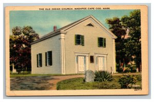 Vintage 1940's Postcard The Old Indian Church Mashpee Cape Cod Massachusetts