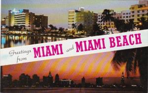 Florida Greetings From Miami Beach Showing Skyline and Beachfront Hotels At N...