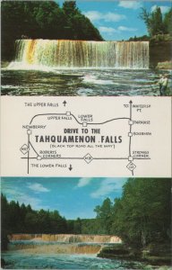 Drive to Tahquamenon Falls Upper Lower map Michigan postcard F94 