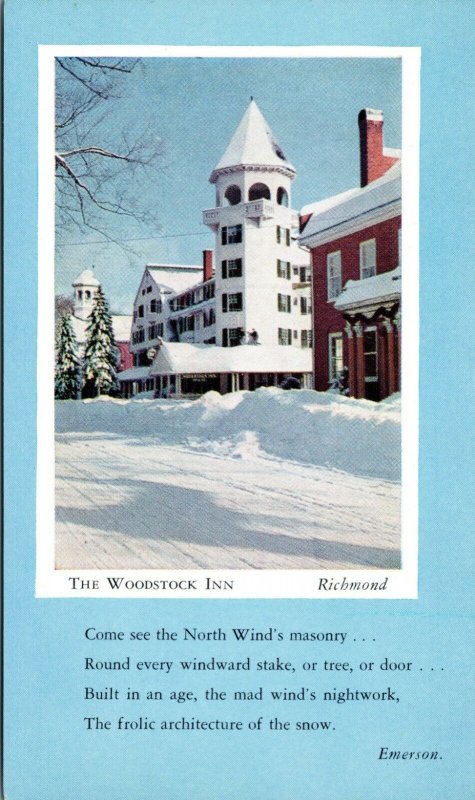 postcard VT - The Woodstock Inn with Emerson poem