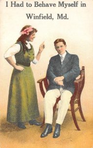 Winfield, Maryland I Had to Behave Myself Carroll County Comic c1910s Vintage