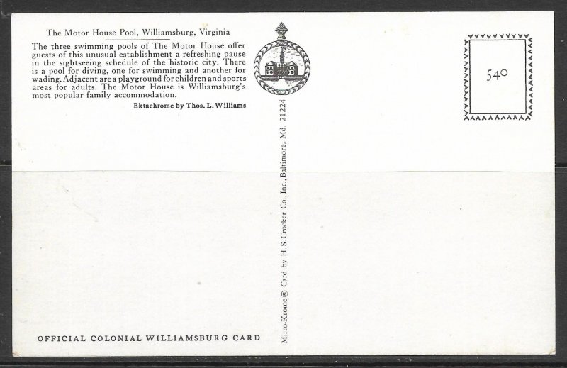 Virginia, Williamsburg - The Motor House Pool - [VA-511]