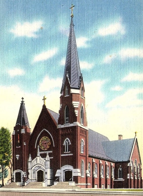 1940s NASHUA NEW HAMPSHIRE ST. ALOYSIUS CHURCH UNPOSTED LINEN POSTCARD P650