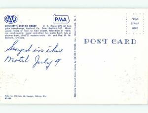 1950's OLD CARS & BENNETT'S MOTOR COURT MOTEL Bedford Pennsylvania PA s9802