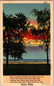Vintage Postcard Greetings Irons, Michigan Sunset Poem KJ12