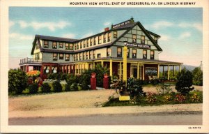 Postcard Mountain View Hotel East of Greensburg, Pennsylvania on Lincoln Highway