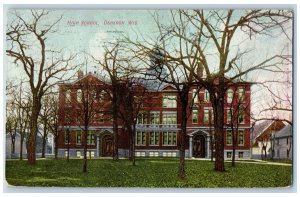 Oshkosh Wisconsin WI High School Building Exterior Trees Scene 1911 Antique