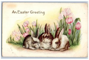 Easter Postcard Greetings Bunnies Rabbit Flowers Embossed c1910's Antique