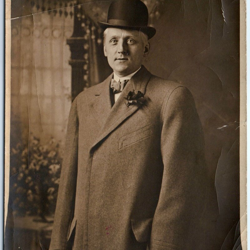 c1920s Nashville TN RPPC Handsome Man Bowler Hat Real Photo Violet Postcard A111