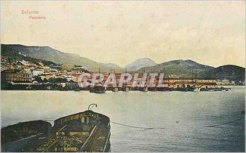Old Postcard Panorama Salerno Ferries