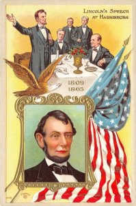 ABRAHAM LINCOLN Patriotic Harrisburg Speech US Flag 1910s Embossed Postcard