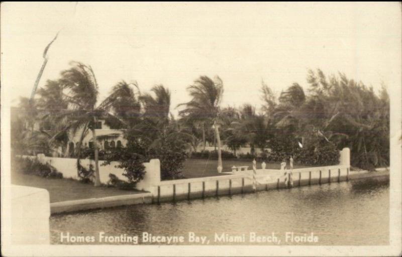 Miami Beach FL Homes Fronting Biscayne Bay Real Photo Postcard