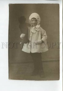 444423 RUSSIA FASHION White Coat Girl TEDDY BEAR Vintage PHOTO card 1930 year