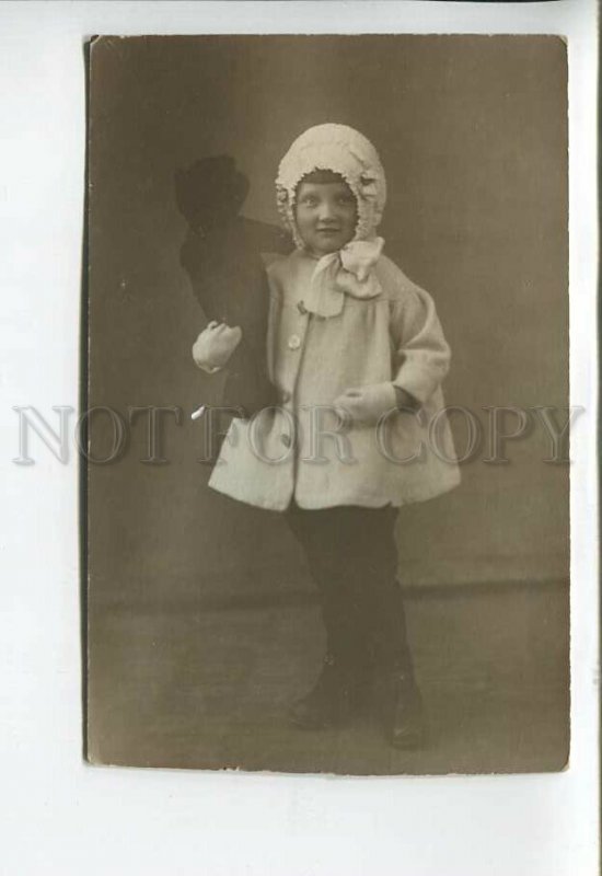 444423 RUSSIA FASHION White Coat Girl TEDDY BEAR Vintage PHOTO card 1930 year