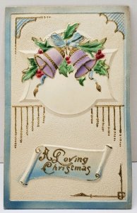 Loving Christmas Bells Heavily Embossed Airbrushed  Hollyberry Postcard D10