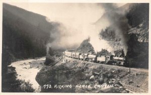 RPPC KICKING HORSE CANYON CANADA TRAIN REAL PHOTO POSTCARD (c. 1930s)