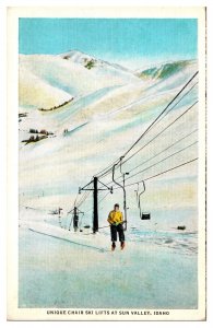 1939 Unique Chair Ski Lifts at Sun Valley, Union Pacific Railroad, ID Postcard