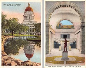 2~ca1920's Postcards Salt Lake City, UT Utah STATE CAPITOL Reflection & Interior