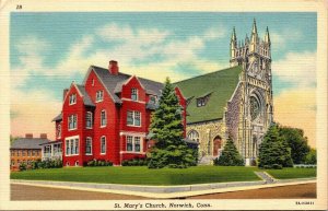 St. Mary’s Church Norwich Conn 7A-H3831 19 Postcard Vintage Mankauf Art 