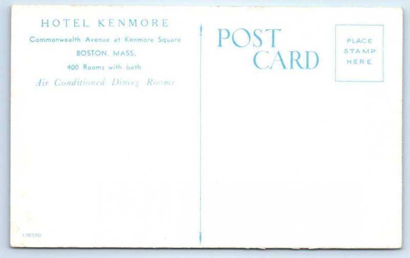 BOSTON, Massachusetts MA ~ Lounge Bar HOTEL KENMORE c1930s Roadside Postcard