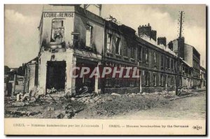 Postcard Old Billiard Creil houses bombed by the Germans Army Billiard Cafe
